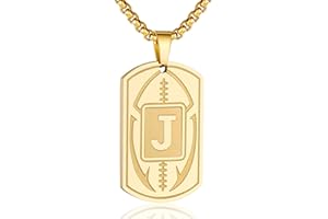 SENRAN Football Initial A-Z Dog Tag Necklace for Men Football Charm Pendant Stainless Steel Chain 22+2 Inches Personalized Sports Athletes Jewelry Football Gift for Men