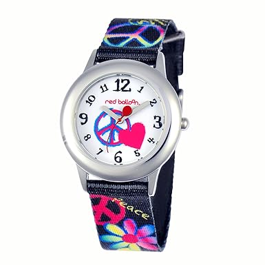 Red Balloon Peace, Love & Happiness Girls Stainless Steel Tween Colorful Watch