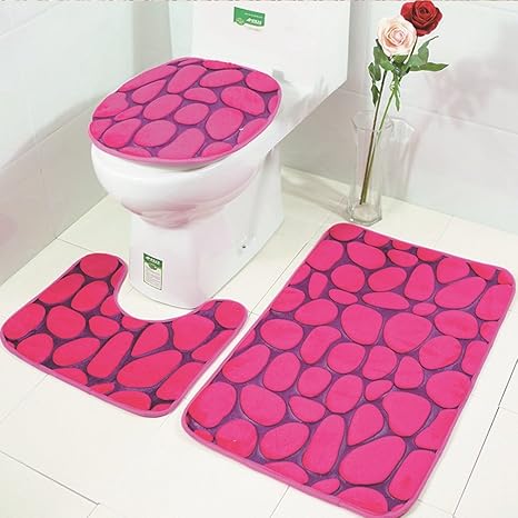 Amazon カタク トイレマット トイレフタカバー 便座カバー 3点セット 吸水 抗菌 防臭 可愛い 石柄 北欧 便器ふたカバー 家庭用 ホテル用 おしゃれ 足元マット トイレに変身 トイレ用品 ローズ色 トイレマット タンクカバー ホーム キッチン オンライン通販