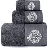 Sunshinejing 3-Piece Bath Towel Set - 55.1 x 28 Inch, 29.5 x 13.4 Inch, 12.6 x 12.6 Inch - 100% Cotton, Grey