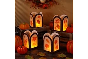 Marspark 24 Sets Thanksgiving Crafts for Kids Bulk Turkey Maple Leaf Fall Craft Paper Lanterns Kit DIY Harvest Autumn Lanterns for School Classroom Home Art Activities Party Decorations(Maple Leaf)
