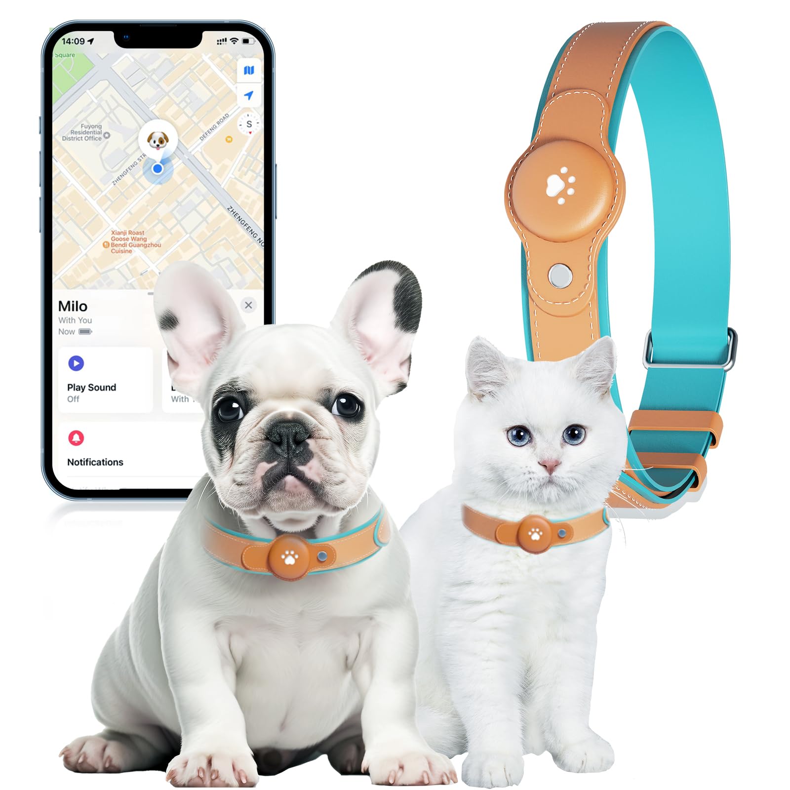 Photo 1 of 2-in-1 GPS Tracker for Dogs&Cats: Smart Collar with Real-Time Location, No Monthly Fee, Unlimited Range (iOS Only) GPS Tracker Dog Collar- Ideal for Small, Medium Large Dogs(Tracker Included) (Brown)