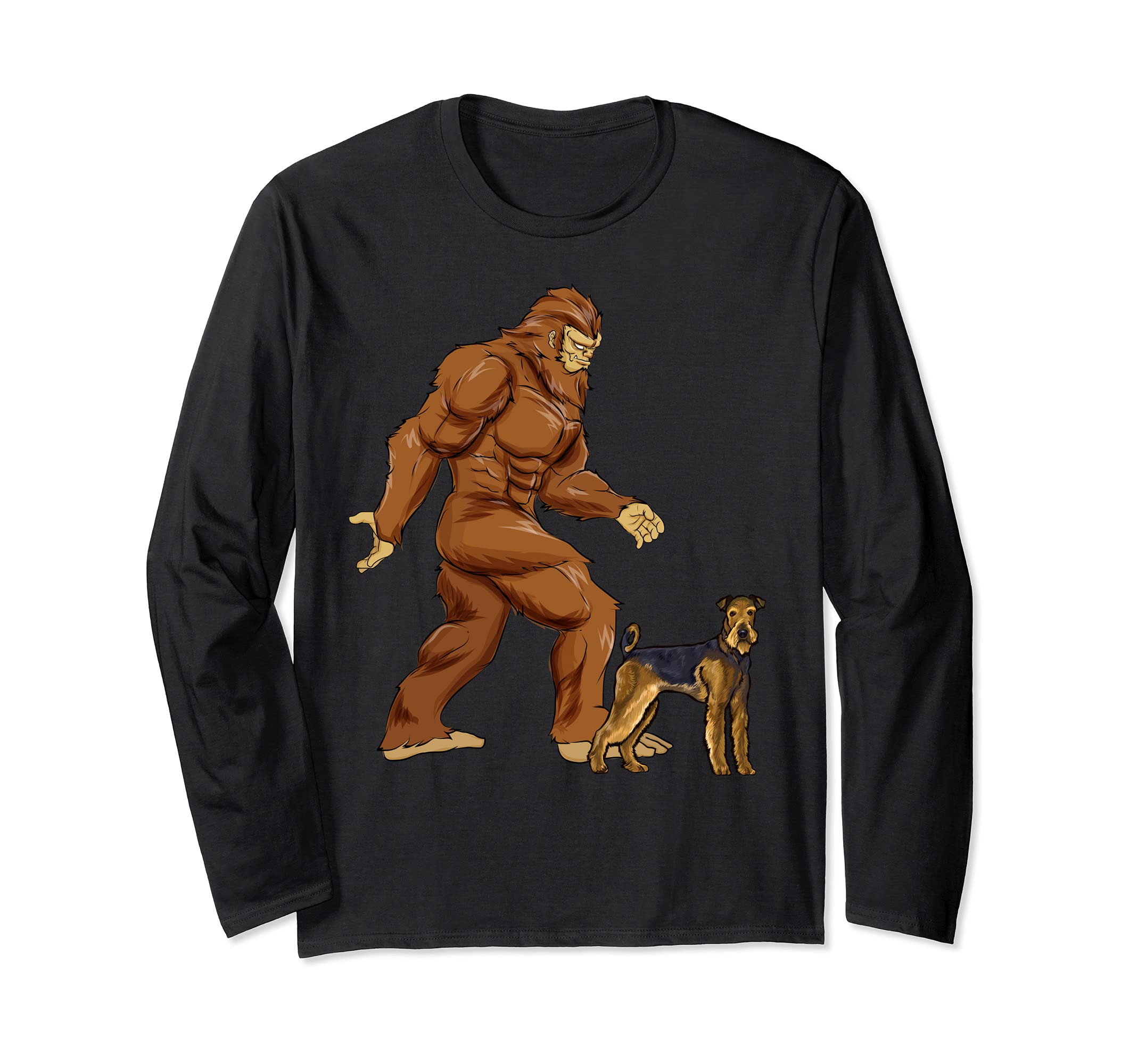 Funny Bigfoot Walking Airedale Terrier Sasquatch Dog Long Sleeve T-Shirt