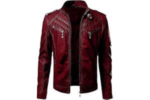 Men's Faux Leather Jacket Stand Collar Motorcycle Leather Jackets Casual Zip Up Biker Coat