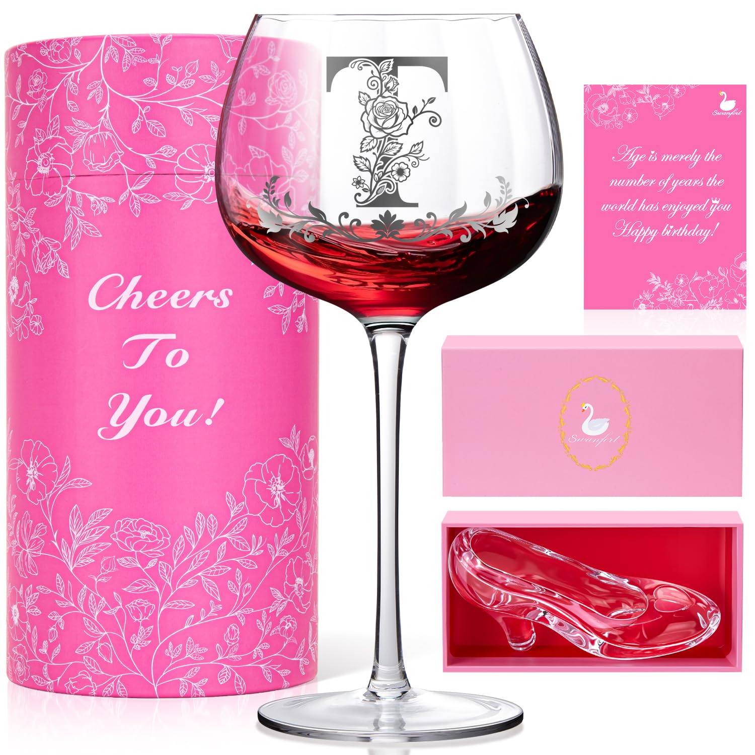 Photo 1 of Personalized Wine Glass Gift for Women & Matching Crystal Shoe , Valentines Day Gifts for Her, Monogrammed Initial Wine Glass, Customized Wine Gifts for Her, Wife, Sister, Friend, Anniversary Presents