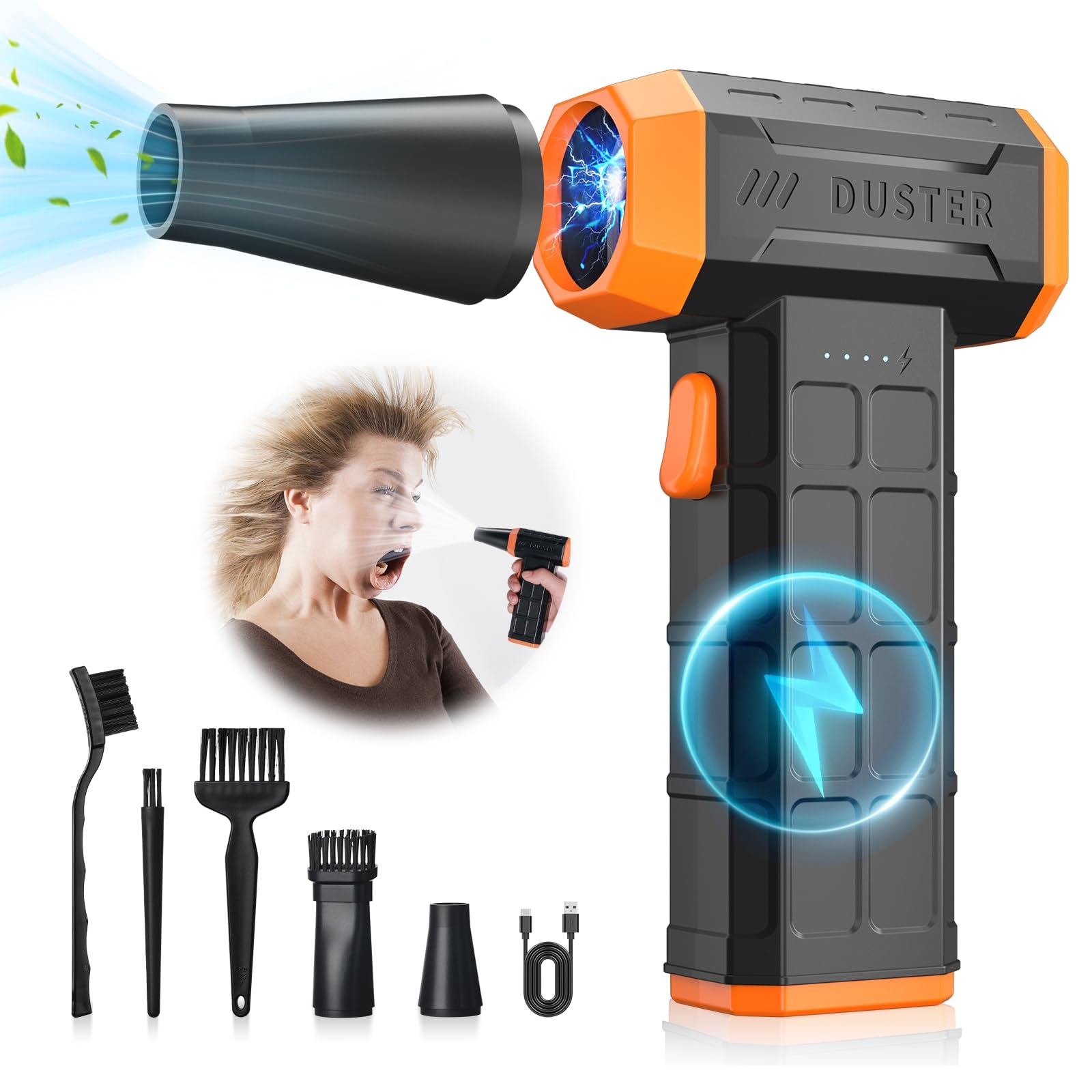 Compressed PC Air Cleaner Duster, Electric Air Blower for PC Cleaning, Mini-Blower Turbo Fan 3-Speed Adjustable 150000RPM Compressed Air Dusters, Jet Dry Blower for Laptop Computers Keyboard