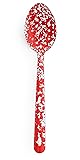 Enamelware Slotted Spoon, 12 inch, Red/White