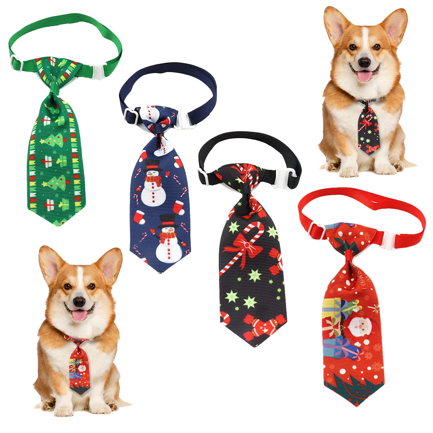 HAICN 4Pieces Christmas Pet Tie Neckties Novelty Adjustable Pet Bow Ties Neckties Xmas Pet Grooming Accessories for Kitten Puppy