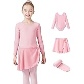 Tottog Girls Ballet Dance Long Sleeve Leotard with Removable Skirt and Tights Combo, Toddlers Gymnastics Ballerina Outfit