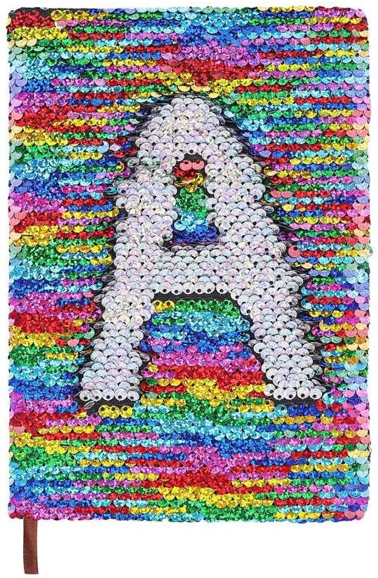 Jiangeshuh A5 Reversible Magic Sequin Notebook Rainbow Color Diary for Women Girls Writing Notebook Bookmark Cream Colored Papers Lined Notebooks