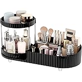 Makeup Organizer Countertop for Vanity with 360 Rotating Perfume Trays, 7-Compartment Skincare Organizers and Make Up Desk Storage, Cosmetic Organizer with Brush Holder for Bedroom Bathroom Counter
