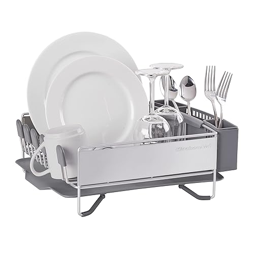 KitchenAid Compact Space Saving, Dish Rack with Removable Flatware Caddy  and Angled Self Draining Drainboard,