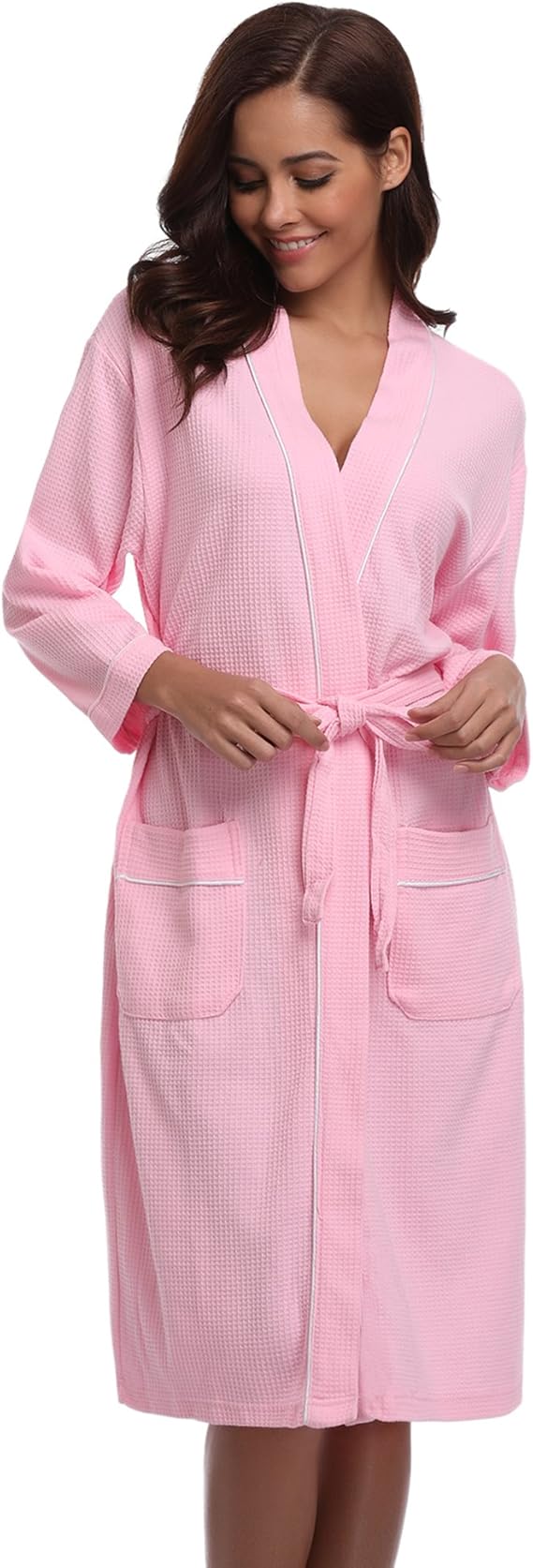 Aibrou Bathrobes for Women Waffle Weave Spa Robe Kimono Lightweight