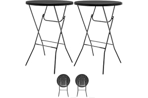 BTEXPERT Set of 2, Black 2.63 Foot Round Plastic Bar Height Folding Table Indoor Outdoor Accessory for Patio Backyard Dining Wedding Party Events Home Kitchen