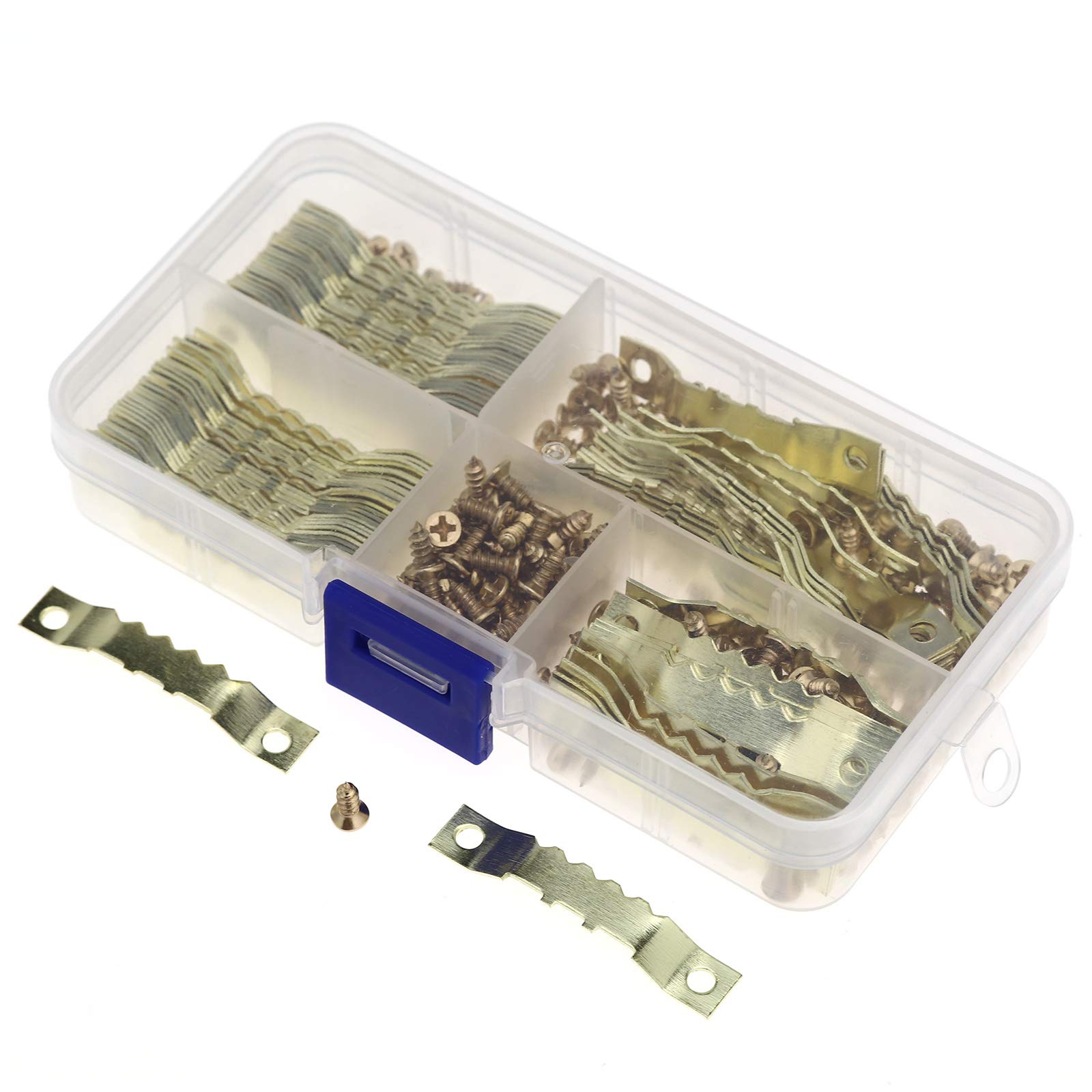 OTOTEC 100Pcs Sawtooth Picture Hangers Canvas Frame Saw Tooth Fixings Hooks Double Hole with Screws for Photo Oil Painting Mirror Frame Hanging