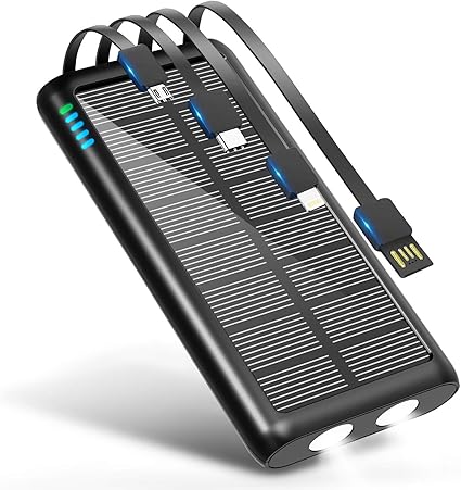 Amazon モバイルバッテリー ソーラー 大容量 310mah 急速充電 Type C出力ポート付き 2個高輝度ledライト付き 4ケーブル内蔵 Lightning Micro Usb Type C Usb A スマホ充電器 ソーラーモバイルバッテリー 防水 耐衝撃 Pse認証済 台風に対策 地震 災害 旅行