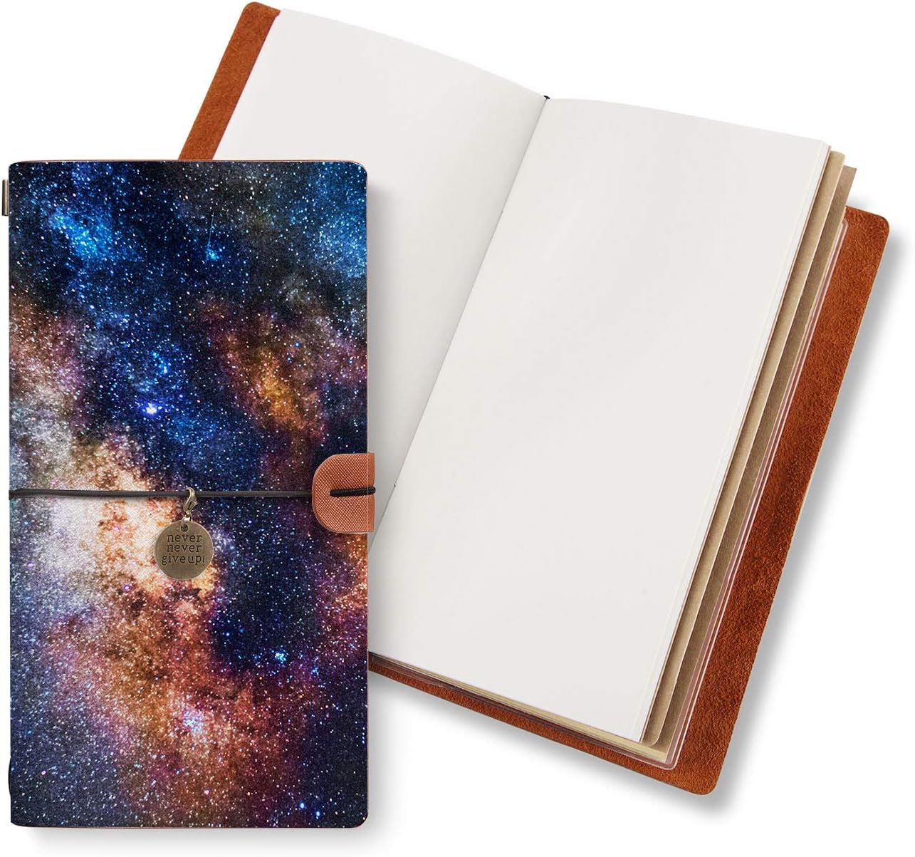 Refillable Travelers Notebook Handmade Vegan Leather Travel Journal Handmade Refillable Travel Planner for Men and Women 8.6"x 4.9” Inch Starry Night