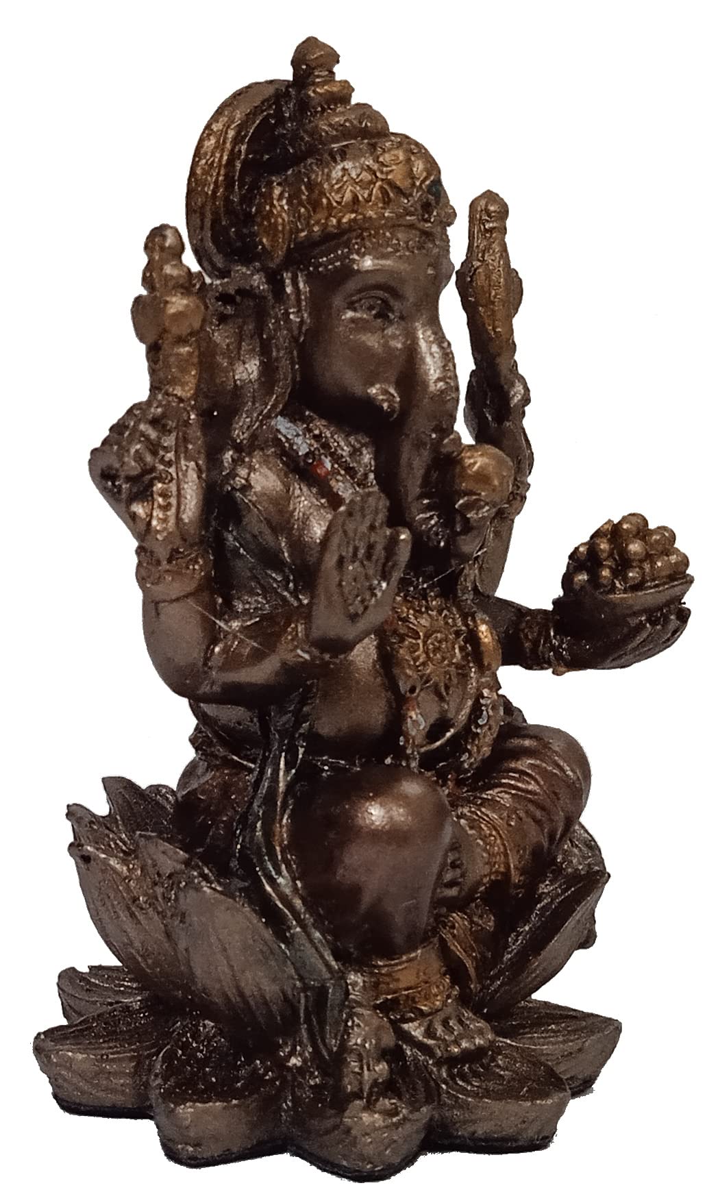 Purpledip Resin Idol Ganesha (Ganpathi Vinayak): Collectible Bronze Finish Statue Idol For Home Temple, 3 Inches (12561)