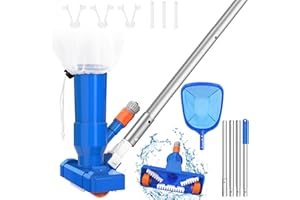 ARLBA 2024 Upgraded Swimming Pool Cleaning Kit with Spa Jet Pool Vacuum Cleaner 3 Scrub Brushes,6" Deep Swimming Pool Skimmer Net Mini Jet & 4 Section Poles of 68" for above Ground Pools Inflatable Pool