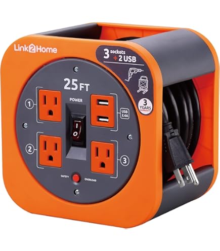 Amazon.com: Link2Home Cord Reel 25 ft. Extension Cord 4 Power