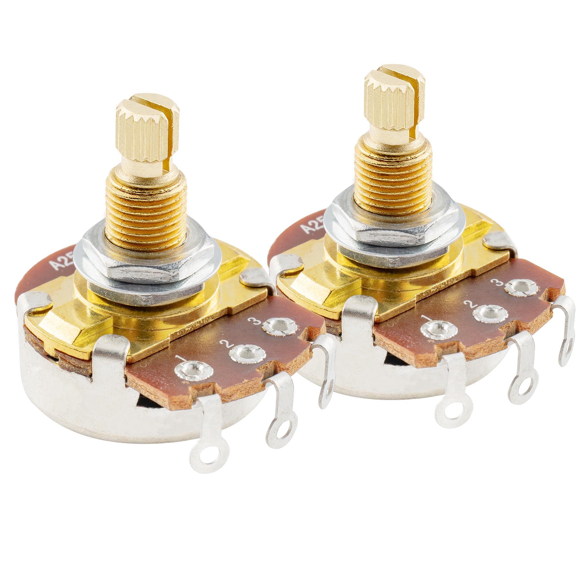 Musiclily Pro Brass Thread Full Metric Sized Control Pots A25K Audio Taper Potentiometers for Guitar(Set of 2)