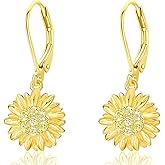 Dreamboat Sunflower Daisy Dangle Drop Earrings for Women 925 Sterling Silver Hypoallergenic Flower Dangling Leverback Earring Christmas Birthday Jewelry Gifts for Wife Daughter Her