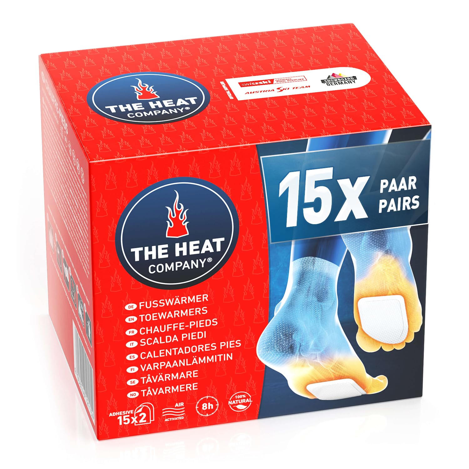 THE HEAT COMPANY Toewarmers - 15 Pairs - EXTRA WARM - Adhesive - Foot Warmers - 8 Hours Warm Feet - Instant Heat - Air Activated - Purely Natural
