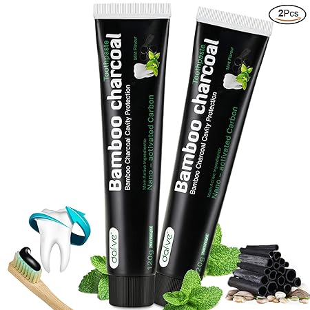 Aktivkohle Zahnpasta - Schwarze Zahnpasta - Zähne Weisser Machen - Zahnpasta ohne Fluorid - Bamboo Whitening Charcoal Toothpa
