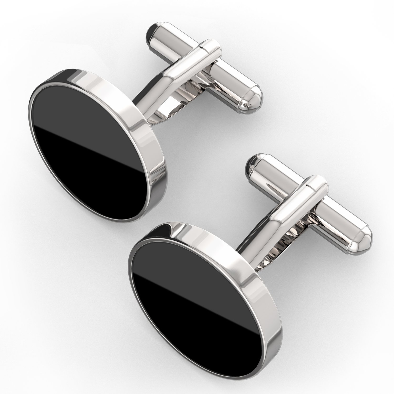 UHIBROS Jewelry Stainless Steel Classic Tuxedo Shirt Cufflinks for Men Unique Business Wedding White (Black)