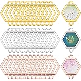 PH PandaHall 180pcs Hexago Open Bezel Connector Charms, 3 Colors Hollow Frame Pendants Open Back Bezel Charms for DIY UV Resin Resin Earring Bracelet Necklace Jewelry, 21x16mm