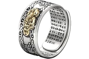 PINGYONGCHANG Feng Shui PiXiu Mantra Protection Wealth Ring Amult Pi Xiu Adjustable Ring for Men Boy Women Girls Father's Day Mother's Day
