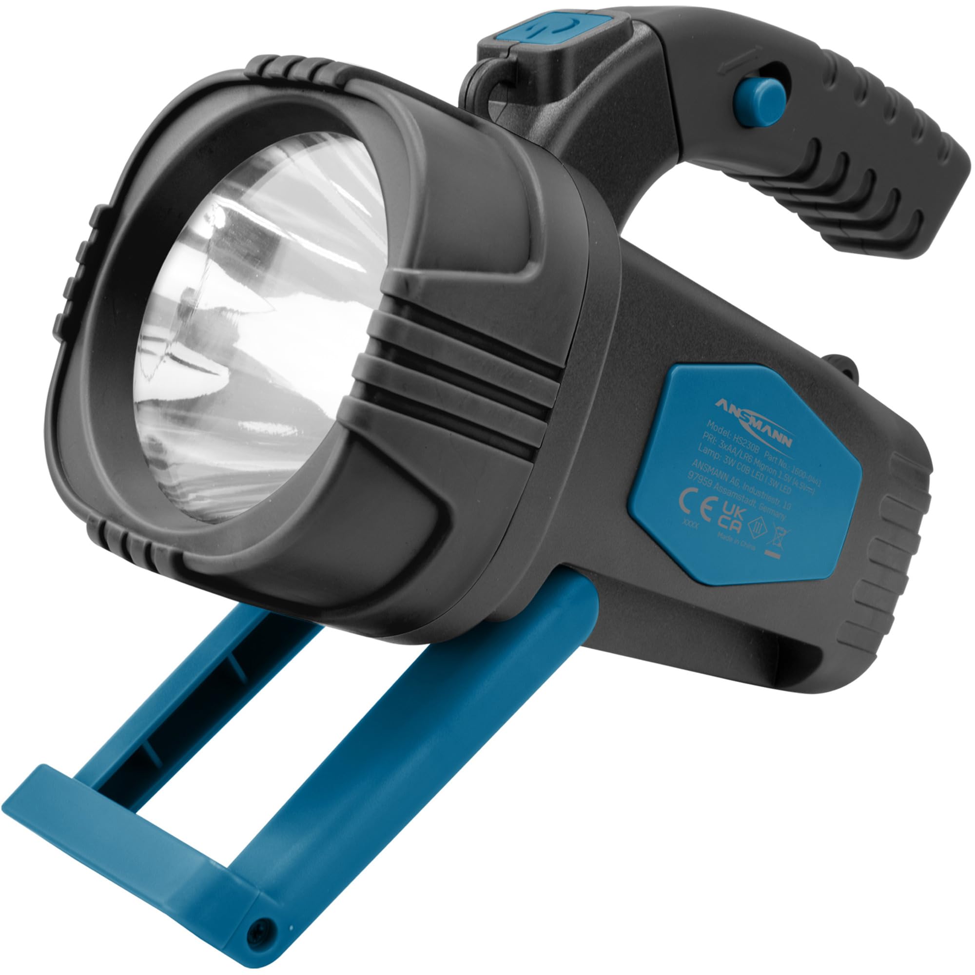 ANSMANN HS230B LED Hand Spotlight, Super Bright and high Light Range, Long Light Duration, Ideal for Camping, Work, Workshop, car, Garden, Fishing, Hiking and Much More., Blue and Black