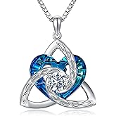HKPATOP Celtic Knot Necklace 925 Sterling Silver Celtic Trinity Knot Crystal Pendant Irish Jewelry Gifts for Women