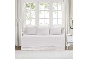 Intelligent Design Brooklyn Cotton Daybed Cover - Jacquard Tufted Chenille with Quilted Reverse, All Season Bedding with Bedskirt, Matching Shams, Decorative Pillow, Ivory 39"x75" 5 Piece