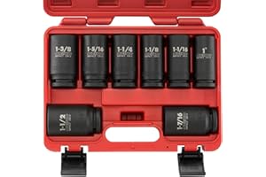 NEIKO 02461A 3/4 Inch Drive Impact Socket Set, SAE 1” to 1-1/2”, 8 PC, Deep/Jumbo Sockets, Chrome Vanadium Cr-V