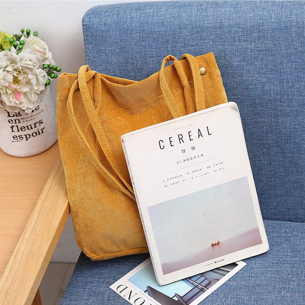 Funtlend Large Cord Bag for Women Corduroy Tote Bag Women Shoulder Handbags Totebag for School Shopping Work College Casual - Image 4