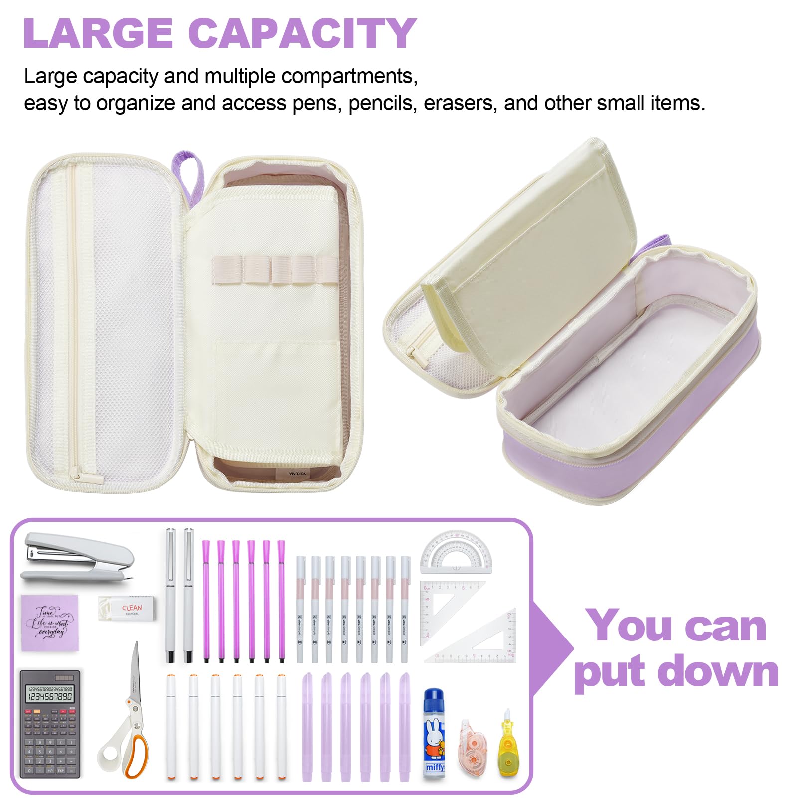 YOKUMA Pencil Case Cute Pencil Pouch for Girls Big Capacity Pen Bag Box, Kawaii Aesthetic College School Supplies for Student Teen Adults Preppy, Purple