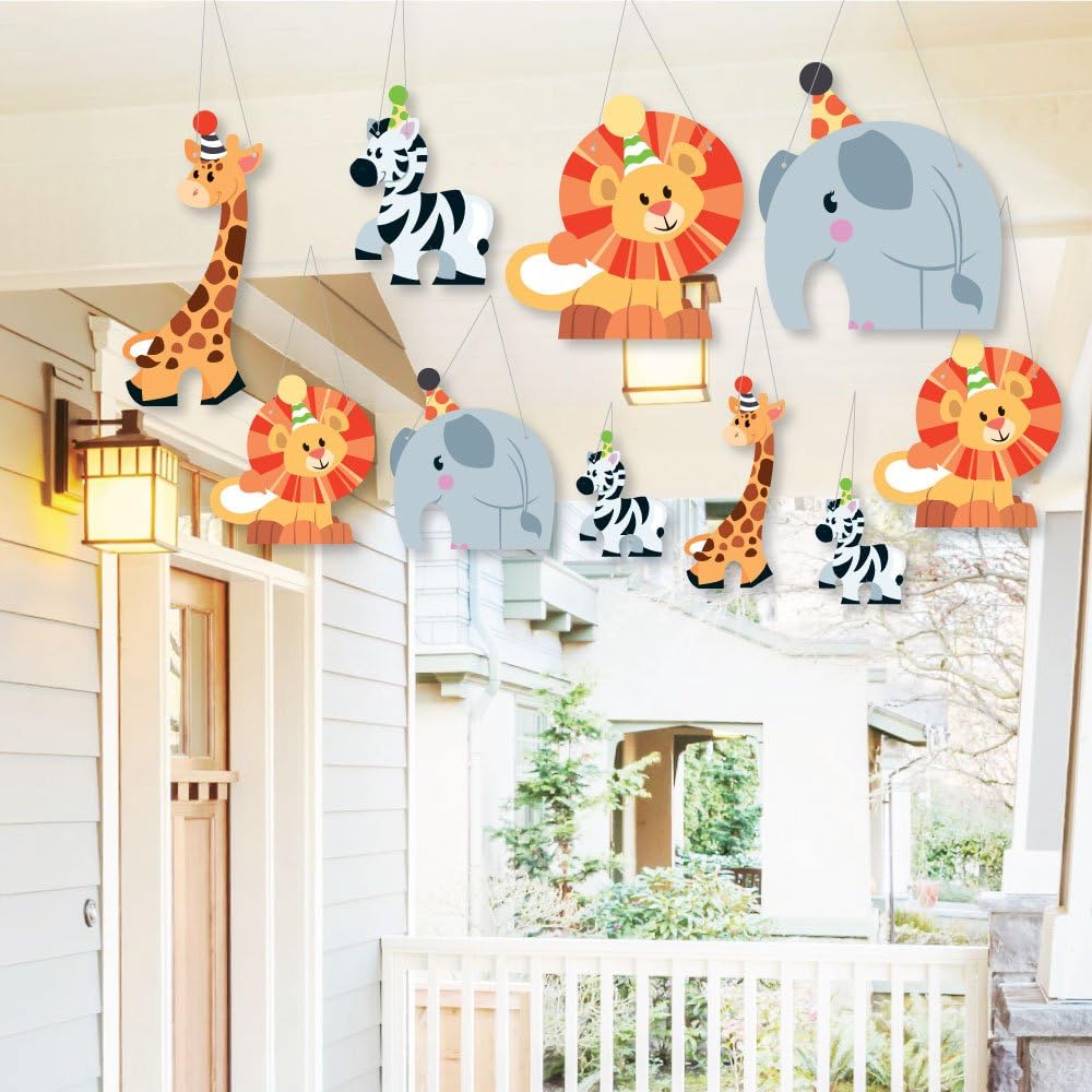 Hanging Jungle Party Animals - Outdoor Hanging Decor - Safari Zoo Animal Baby Shower or Birthday Party Decorations - 10 Pieces