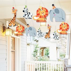 Hanging Jungle Party Animals - Outdoor Hanging Decor - Safari Zoo Animal Baby Shower or Birthday Party Decorations - 10 Pieces