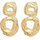 FILMOON Gold Earrings for Women Gold Plated Geometric Hammered Earrings Dangle Chunky Earrings Fashion Statement Jewelry