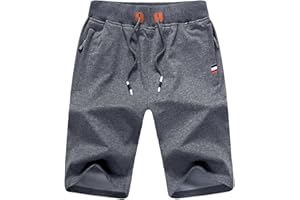 JustSun Mens Sports Shorts Casual with Elastic Waist Zipper Pockets