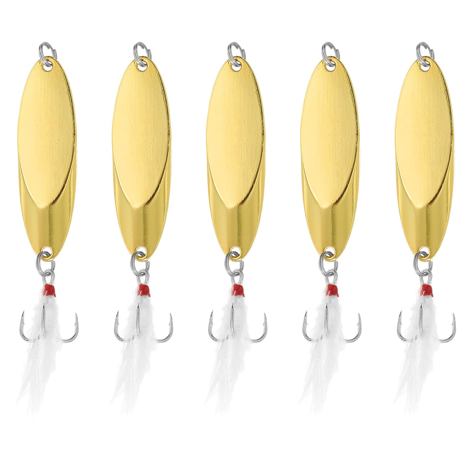 PATIKIL Fishing Spoons 1-3/8oz 42g, 5Pcs Fishing Lures Casting Spoon Treble Hooks Jigs Hard Metal Spinner Baits for Freshwater Saltwater Salmon Bass, Gold Tone