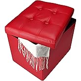 Bsketa Storage Ottoman, Folding Foot Stool with Thicker Foam Padded Seat Small Leather Storage Ottoman Bench Foot Rest for Living Room Foldable Coffee Table 17x13x13in,Red