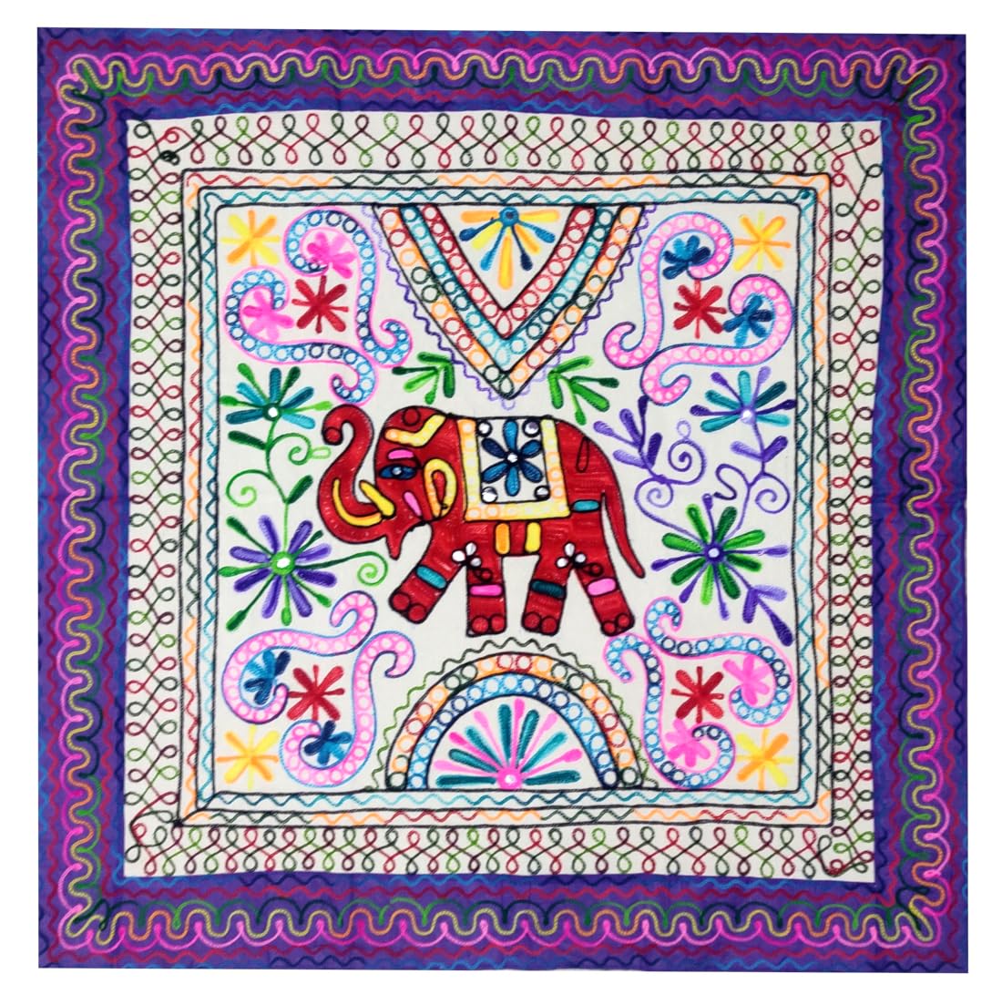 Purpledip Cotton Tapestry 'Forest Bloom': Vintage Embroidery Table Cover Or Wall Hanging (11360)