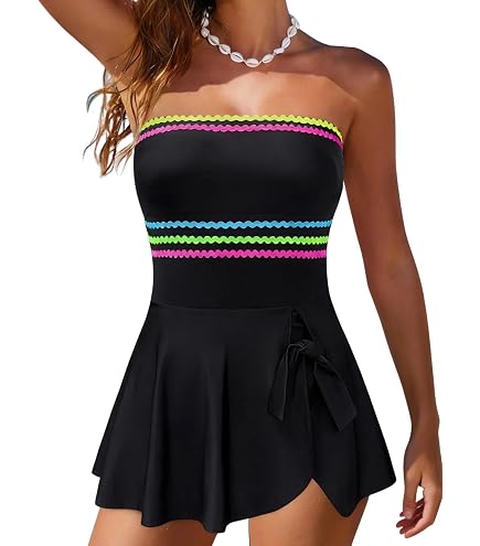 cute swim dresses popvil Women One Piece Swimsuit One Shoulder Dress with Skirt Black upload-20231129 swim pool party outfit Hyacinth House Cream Lace Pattern:Harlequin