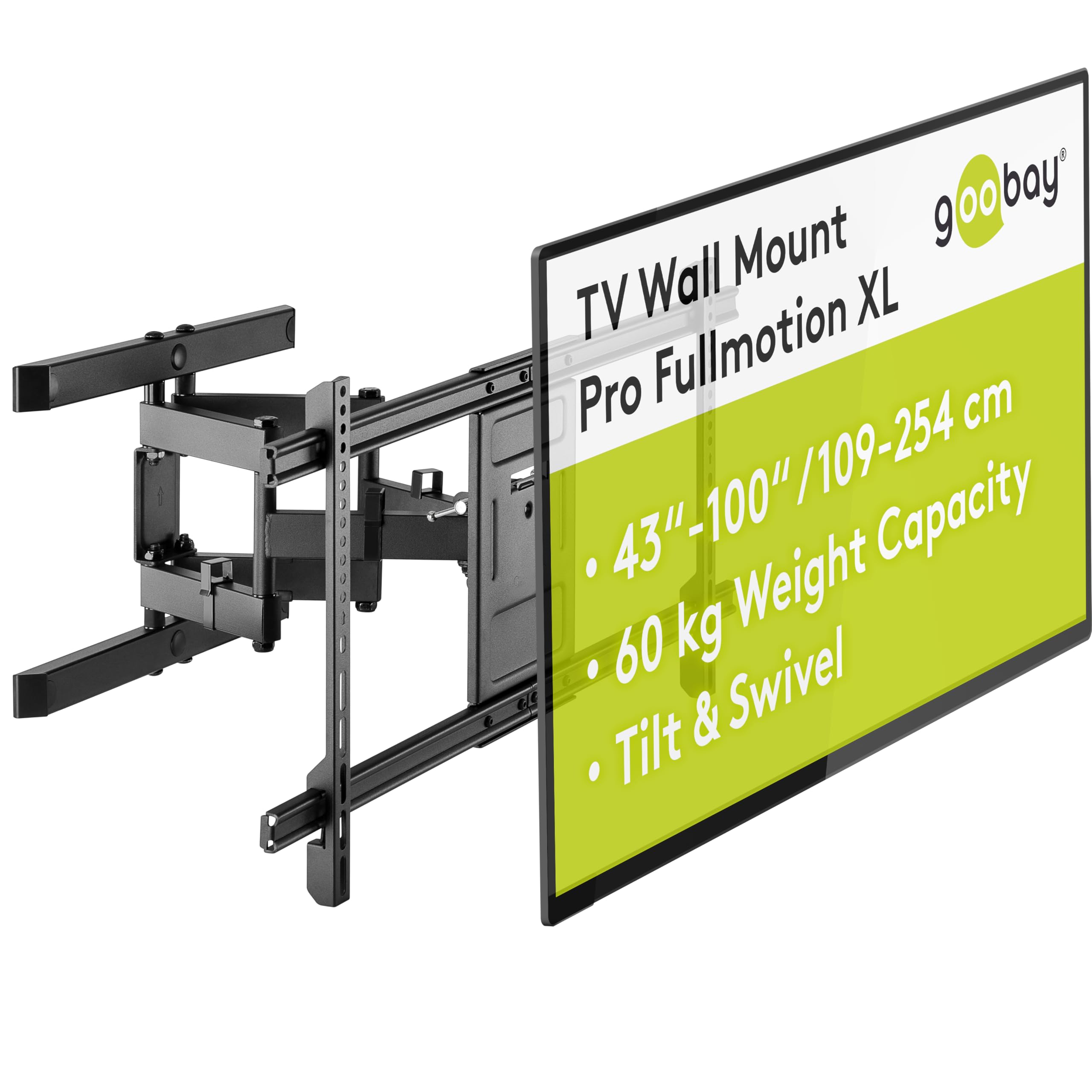 goobay TV Wall Mount Full Motion XL 43-100 Inch Tiltable VESA 800x400 Up to 60 kg - 49746