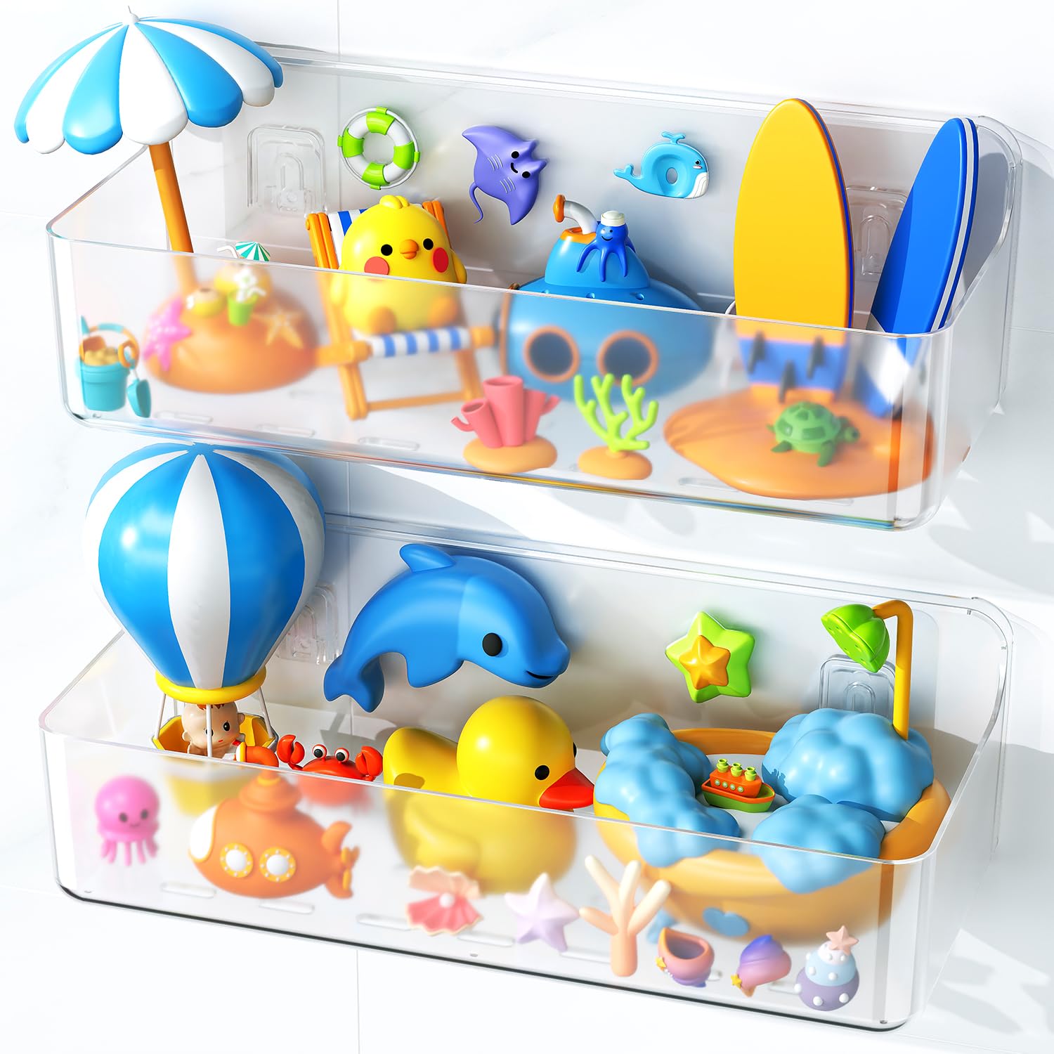 Photo 1 of Nieifi Bath Toy Storage, Bathtub Toy Storage, Large Capacity Bath Toy Organizer, Adhesive Shower Caddy for Bathroom, Clear (2 Large)