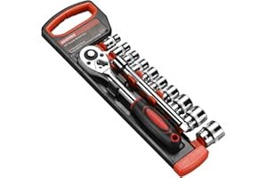 Egofine 12pcs 3/8 Inch Ratchet Socket Wrench Set, Drive Socket Set with 10 Sockets 8-14,17,19,21mm and 2 Way Quick Released Ratchet Handle and Extension Bar