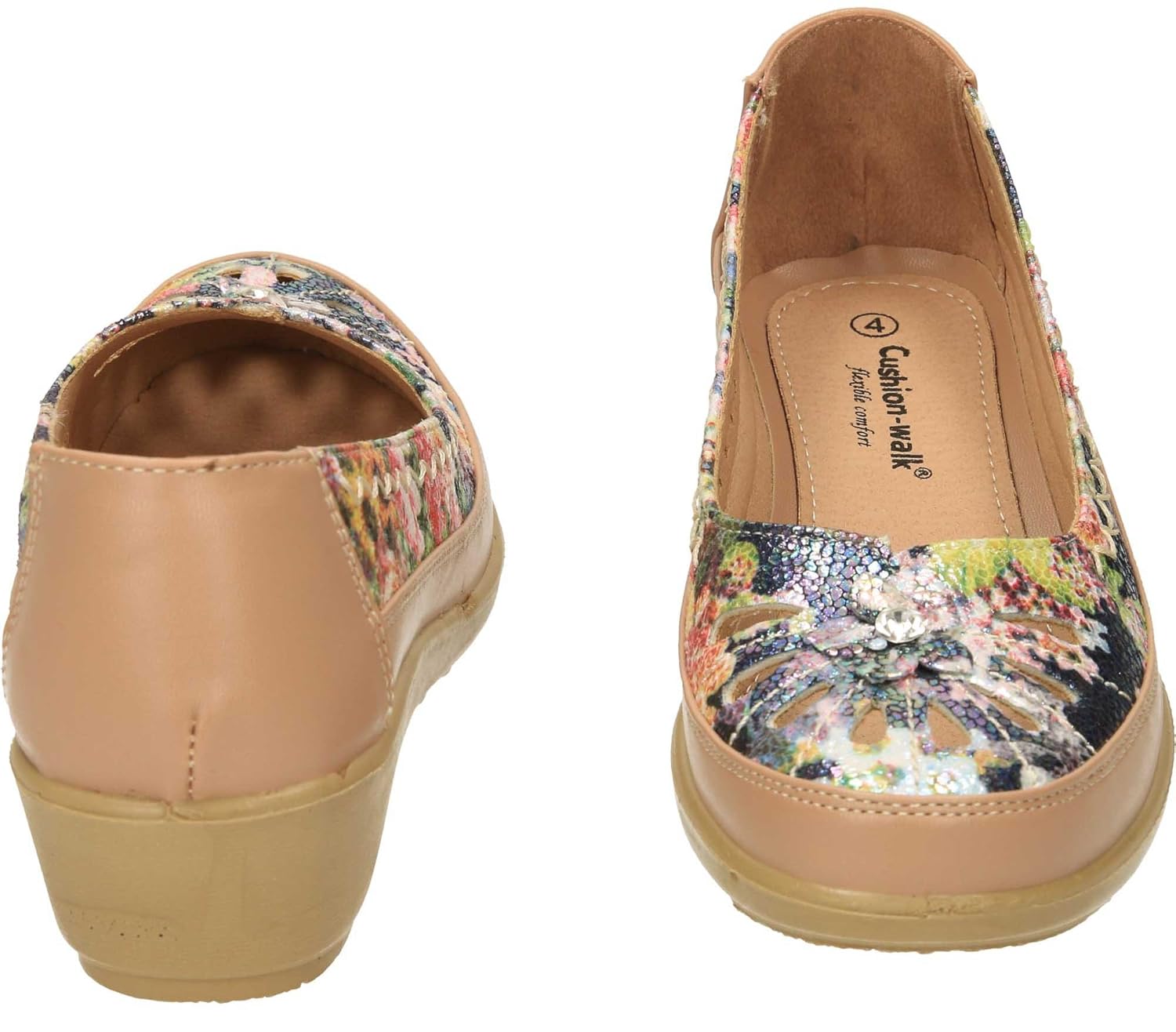 Cushion Walk Flexible Comfort Slip On Wedge Shoes Floral Cut Out