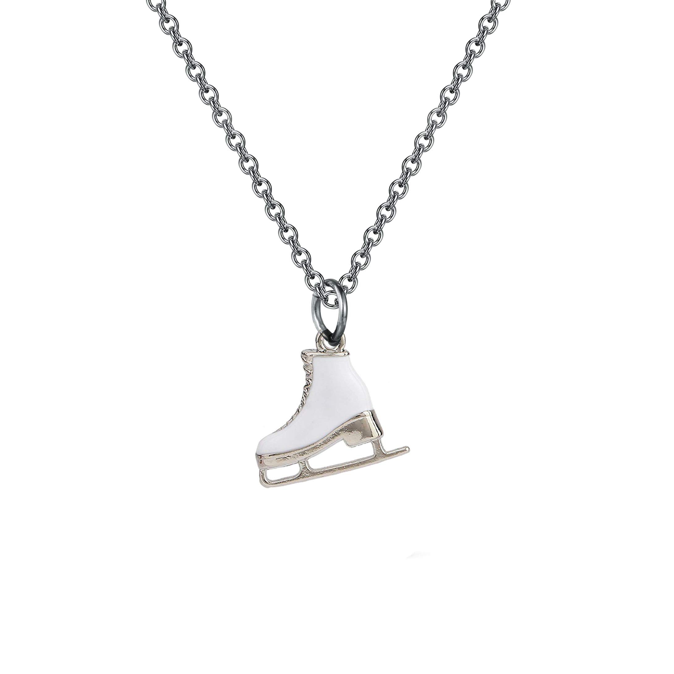 ENSIANTH Skater Necklace Ice Skate Necklace White Enameled Figure Skating Pendant Team Sport Skater Jewelry Skate Lover Gift